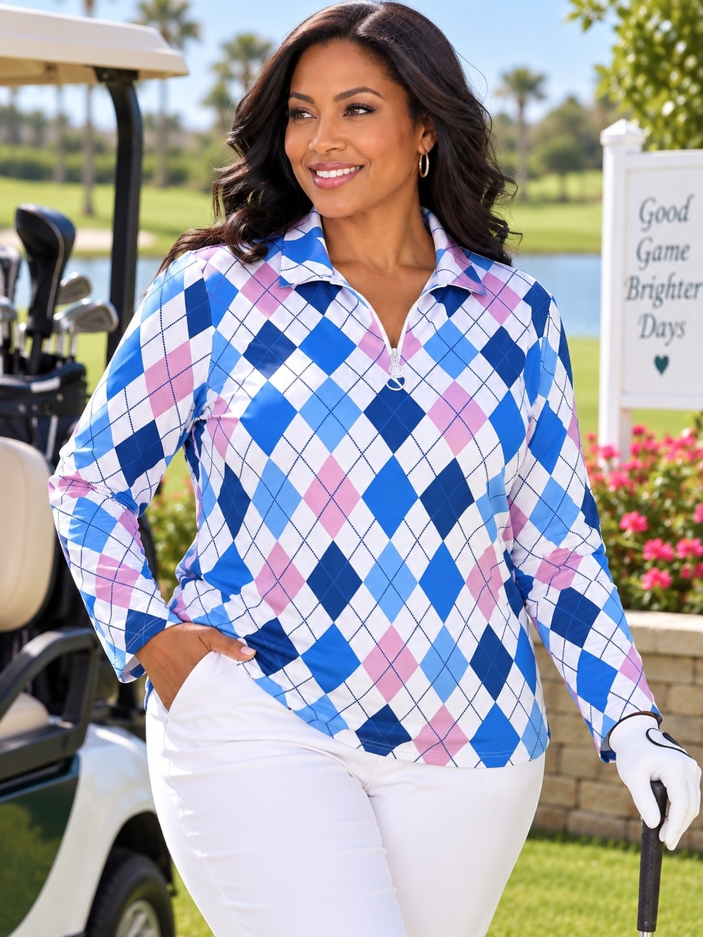 Jack Smith XL Argyle Quarter Zip Golf Polo Long Sleeve Top